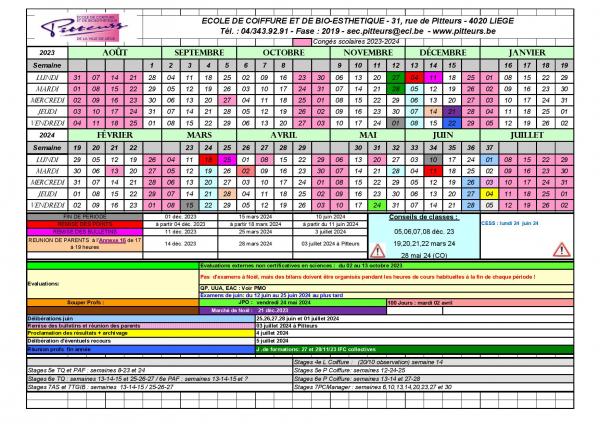 Calendrier 2023 2024 
