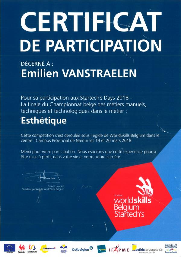 CERTIFICAT EMILIEN VERSTRAELEN